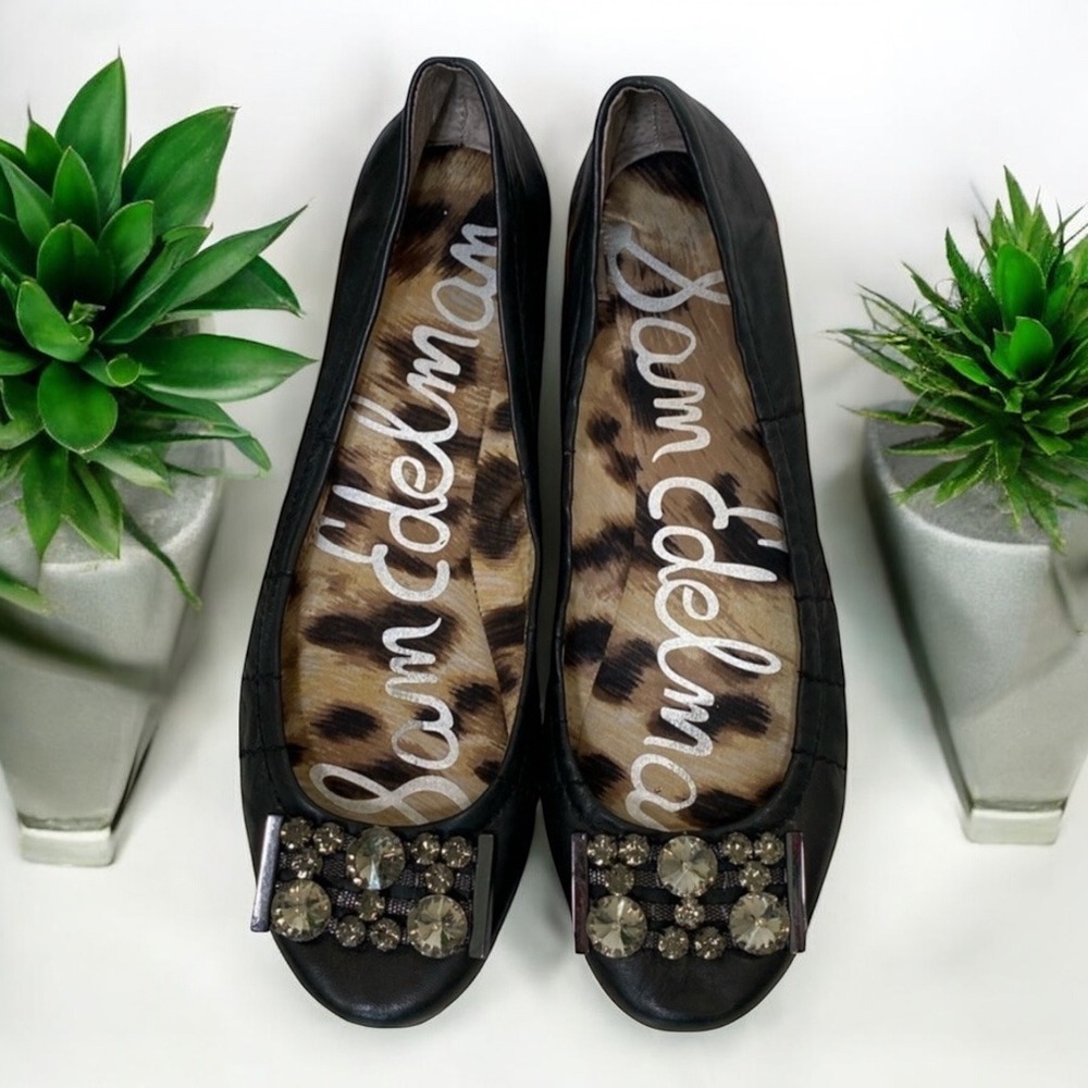 Sam Edelman Ballet Flat (Caper) Jeweled Black‎ Leather size 9